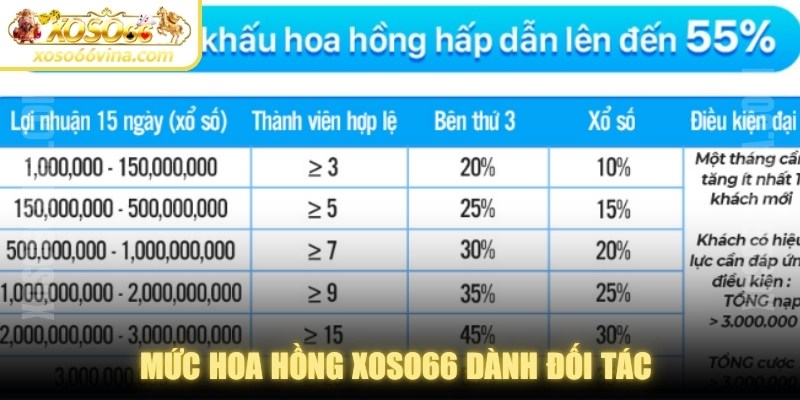 Mức hoa hồng XOSO66 dành đối tác được áp dụng với tỷ lệ cụ thể, rõ ràng